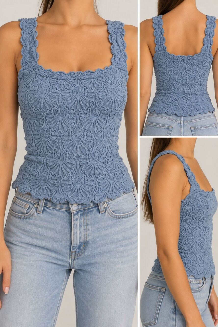 Intimately Free People Blue Textured Ruffle Tank Top Small Boho Y2K